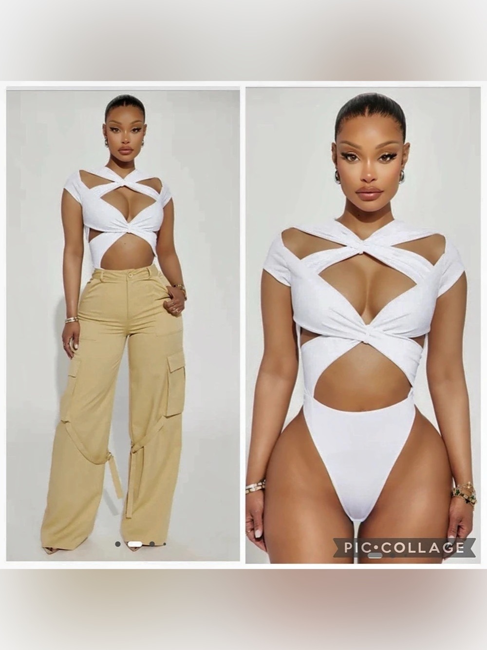 Fashion Nova Never Too Much Bodysuit White Cutout Medium